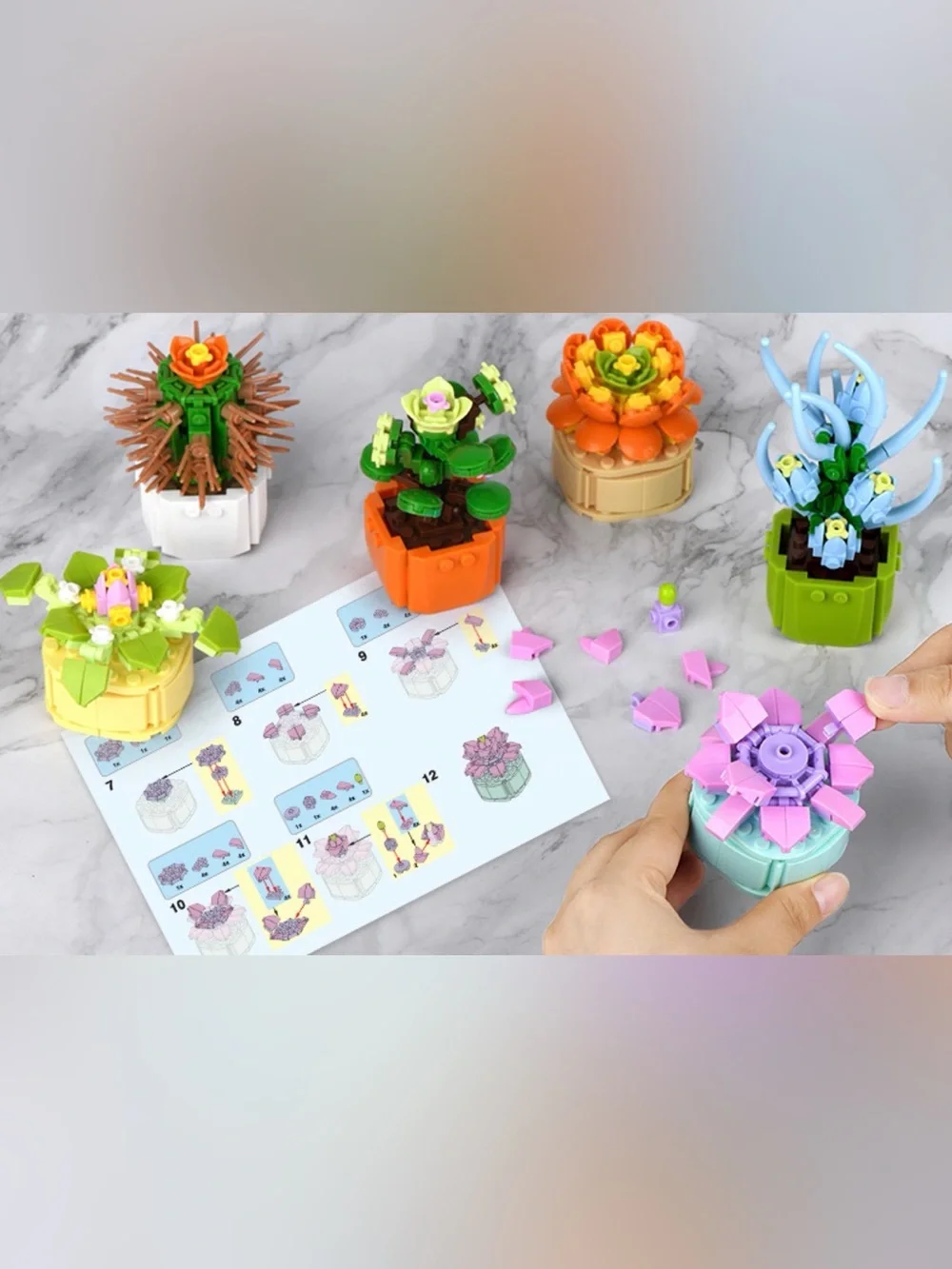 Building Block Set - Colorful Succulent Figurines